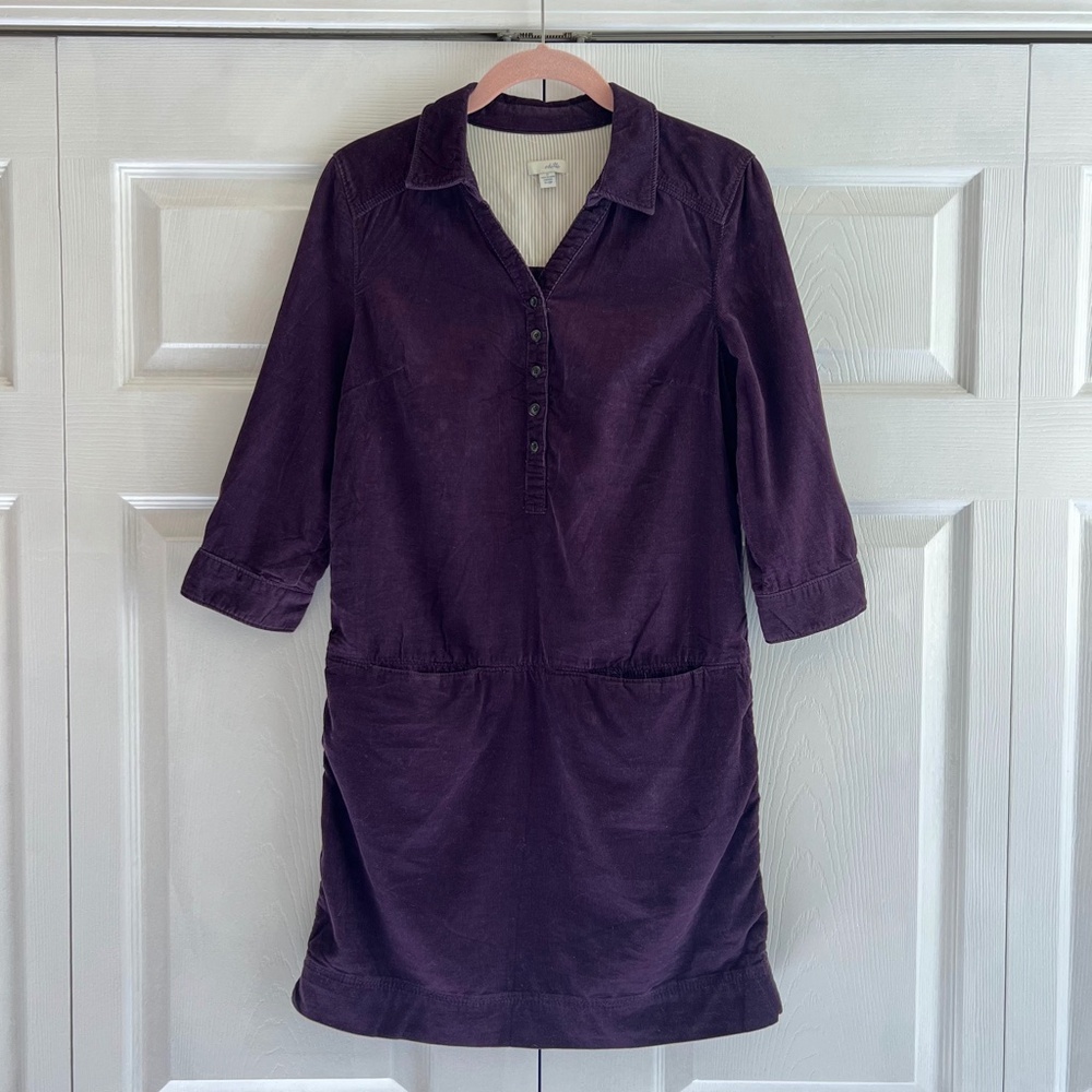 Anthropologie Odille Eggplant Purple Corduroy Shift Collared Shirt Dress Size 0